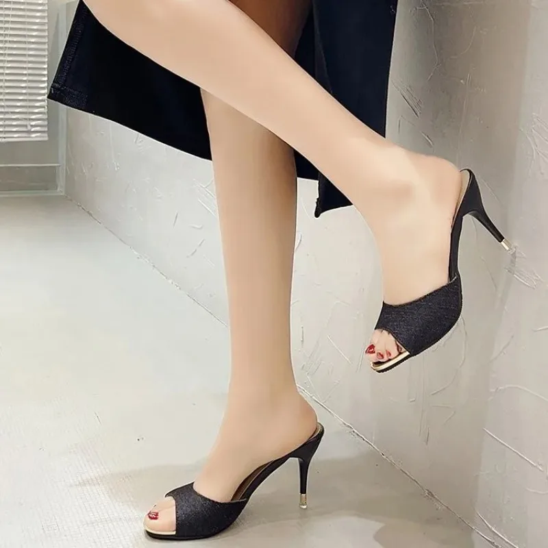 2026 Summer New Style High-Heel Transparent Knitted Front-Opening Half-Bootie Women's Sandals view 4