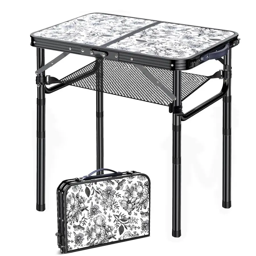 

Side Table, Portable 3 Adjustable Height Small Outdoor Folding Table, Aluminum Foldable Patio Side Tables for Outside Indoor