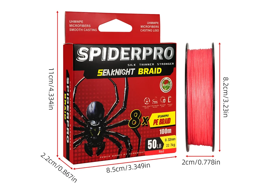 SeaKnight Brand SPIDERPRO X8 Serie Geflochtene Angelschnüre 8-fach geflochten 100M SUPER DÜNN BESCHICHTET Si+ MEERWASSERBESTÄNDIG PE-Schnur 15-100LB – Detail 3
