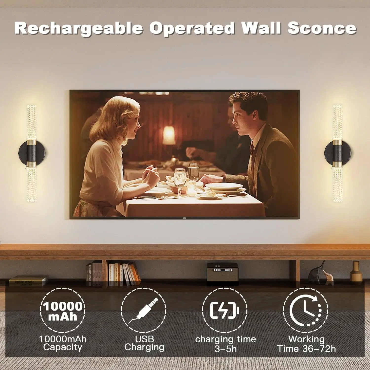 Battery-Powered Wall Light with Remote Control for Living Room Bedroom Wireless Three-Color Dimming Lamp