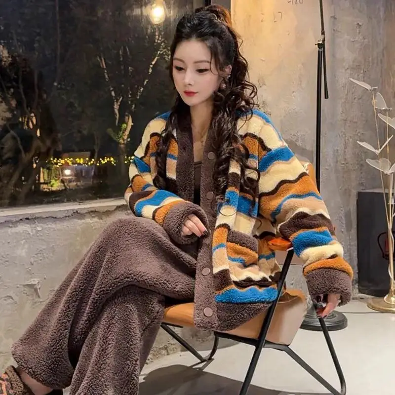 

Women's Clothing Pajama Set Homewear Long Sleeves Pants Two-Piece Set Autumn and Winter Thicken Comfortable Sweet Fashion