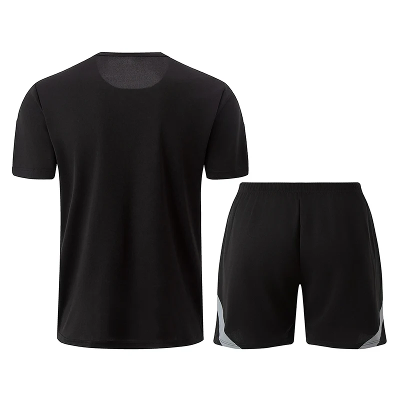 2 Piece Men's Black Quick-drying Lightning Sports Suit Youth Leisure Fitness Jogging Short-sleeved Shorts Outdoor Mountaineering