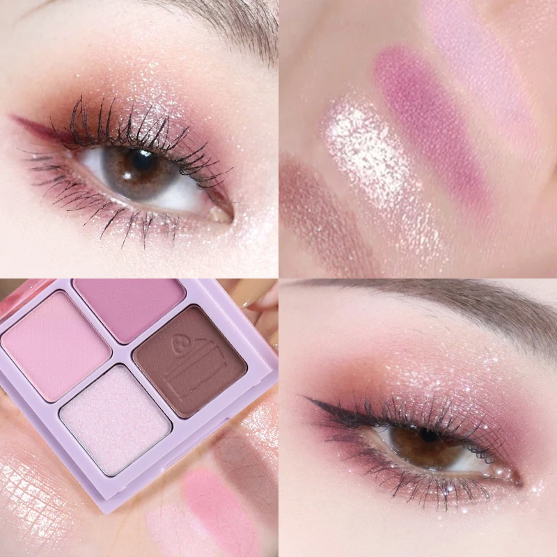 Paleta de sombras de ojos prensadas, 4 colores, mate, desnudo, brillo, maquillaje, Nude, Set de maquillaje, cosméticos