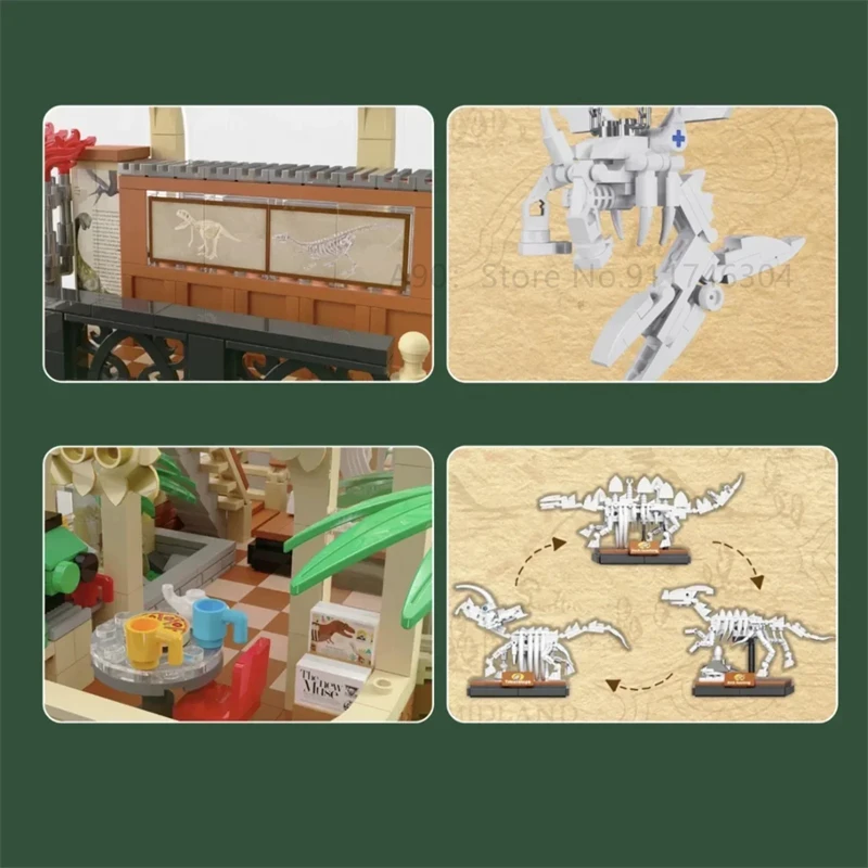 Dinosaur World Fossil Dinosaur Museum Mini modello architettonico Building Block con set di illuminazione giocattoli educativi per regali per bambini