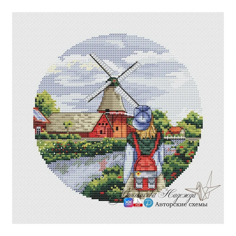 

Cross-stitch set: Back View Girl Windmill 28ct, 18ct, 14ct, 11ct. You can choose the printed fabric hand-embroidery material pac