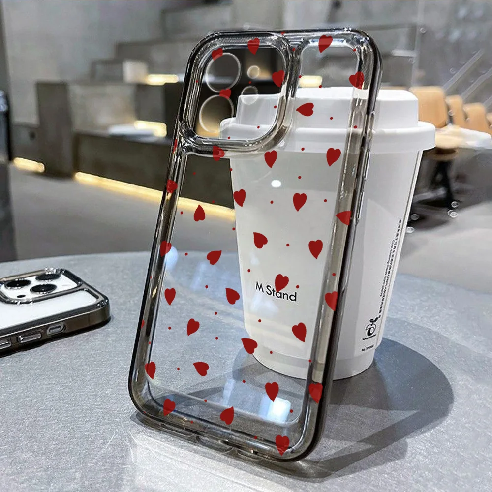 Phone Case For iPhone 15 Pro Max Case For iPhone 11 13 12 14 16 Pro Max XR XS X 7 8 Plus SE Love Heart Clear Shockproof Cover image 3