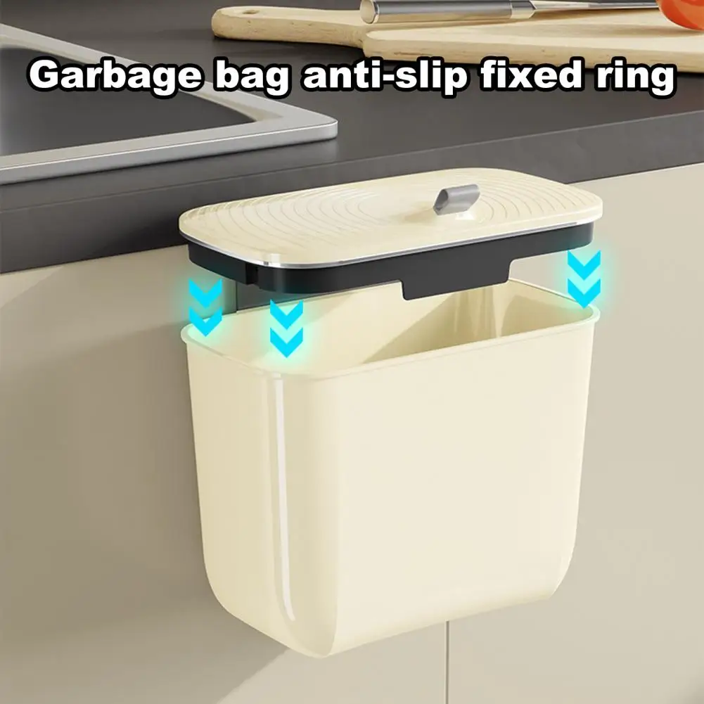 Hanging Garbage Bin for Cabinet Door Cabinet Door Mounted Trash with Lid U-shaped Card Slot Fixing Garbage Bin for Cabinet