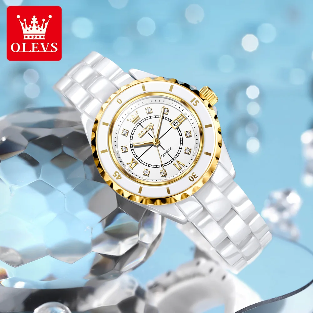 OLEVS 5658 Women's Quartz Wrist Watches New Luxury Elegant All Ceramics Strap Watch for Women Waterproof Luminous Ladies Watches