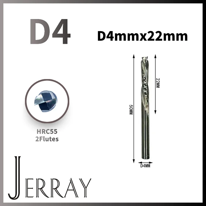 

D4mmx22mm HRC55 UP & DOWN Cut 2 канавки Спиральные твердосплавные фрезы для фрезерных станков с ЧПУ Компрессионные концевые фрезы по дереву
