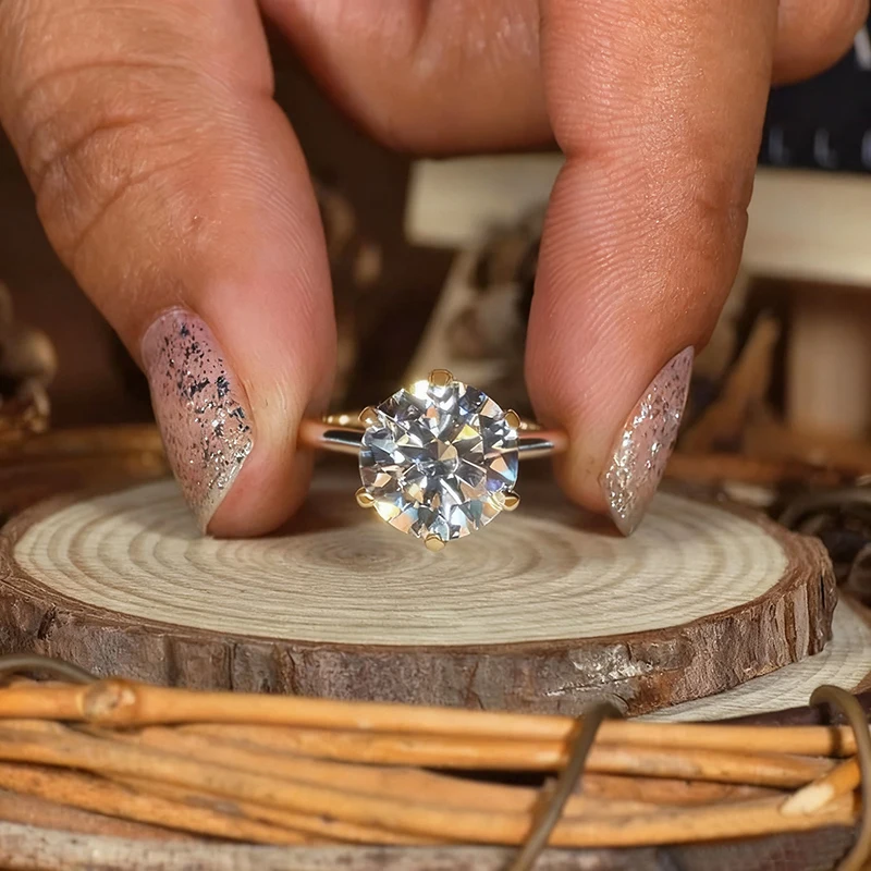 

Round Cut 925 Sterling Silver 1-3carat Moissanite Engagement Ring for Woman 14k Gold Plated Wedding Gifts with Certificate