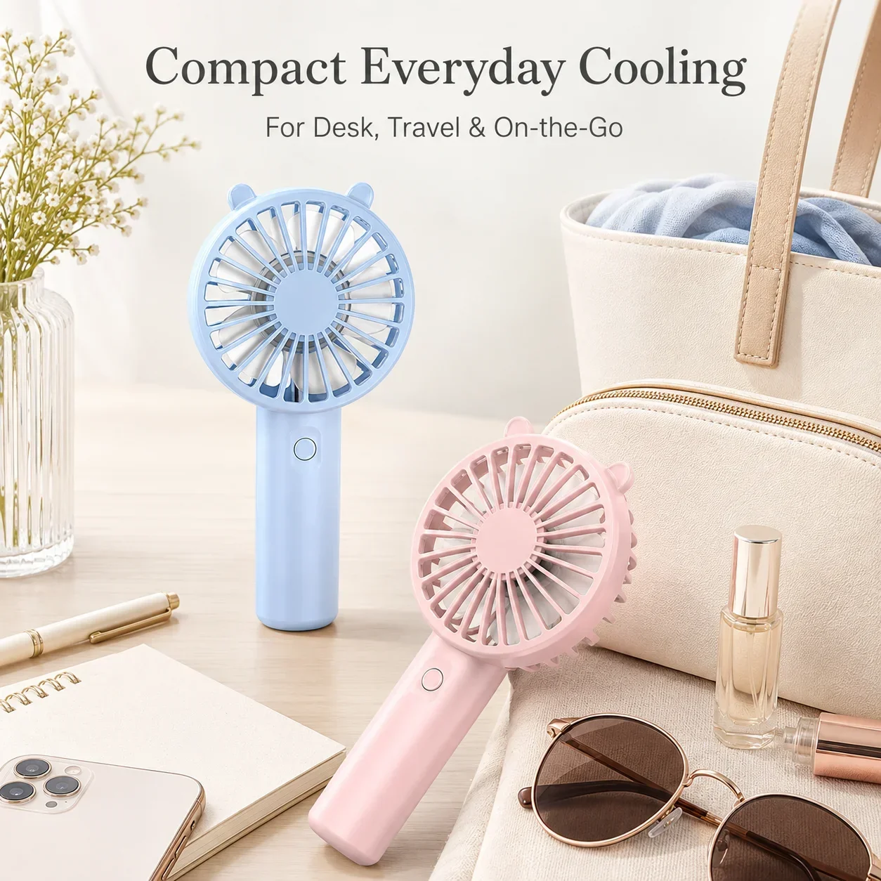 Portable Cat Ear Handheld Fan Rechargeable USB Mini Cooling Fan Cute for Summer Travel