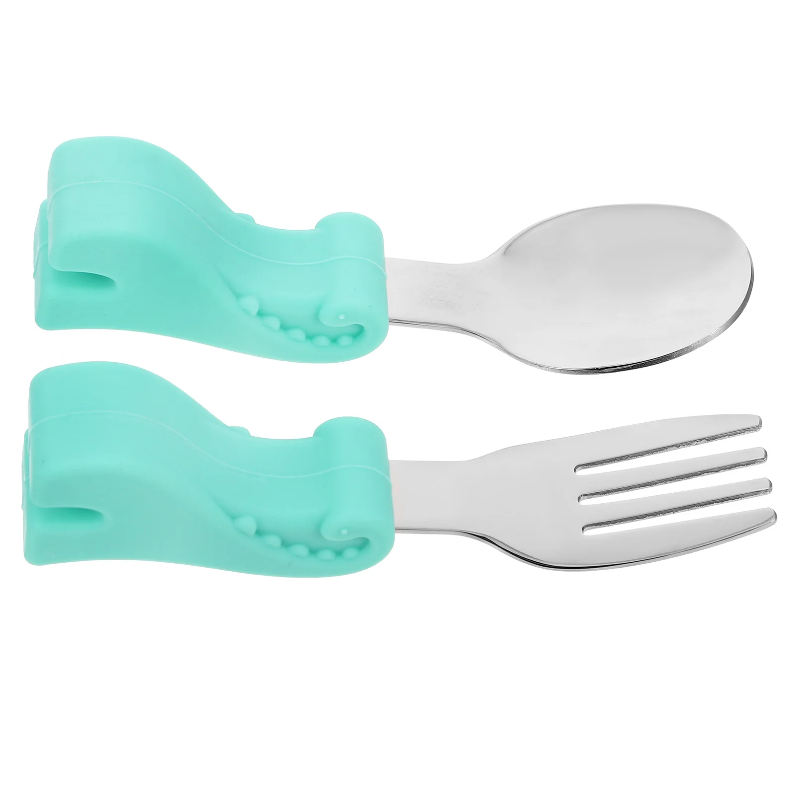 

Stainless Steel Baby Spoon Fork Set Dinosaur Pattern Training Cutlery Toddler Utensil Soft Handle Food Grade Portable Easy Clean