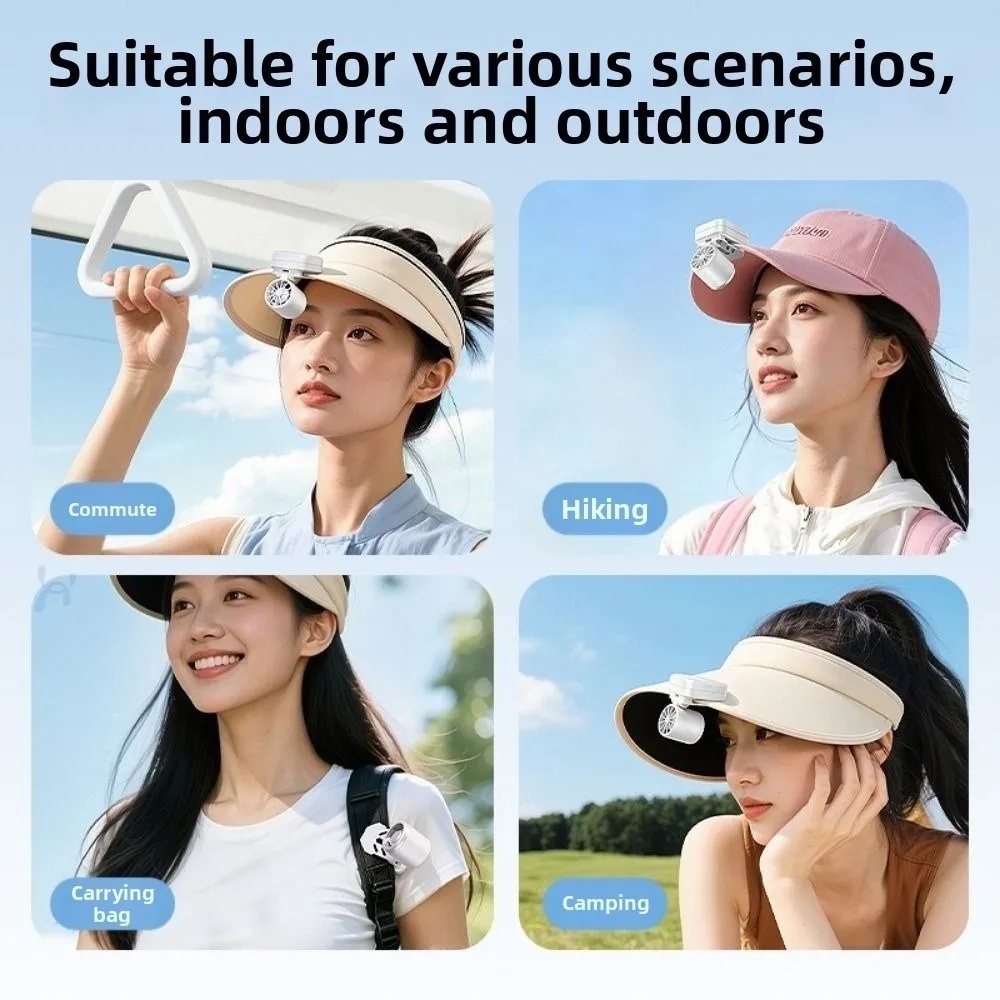 Portable Hat Clip Fan Rechargeable Type-C Charge Cooling Clip on Fan 3 Speeds Multi-Directional Small Handheld Fan Beach