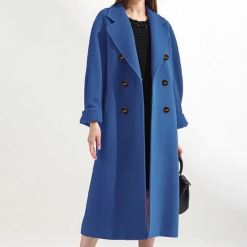 

Fall and Winter Women's Double-sided Tweed Jacket Korean Fashion Trend Luxury Double-breasted Loose Long Cashmere Coats Women