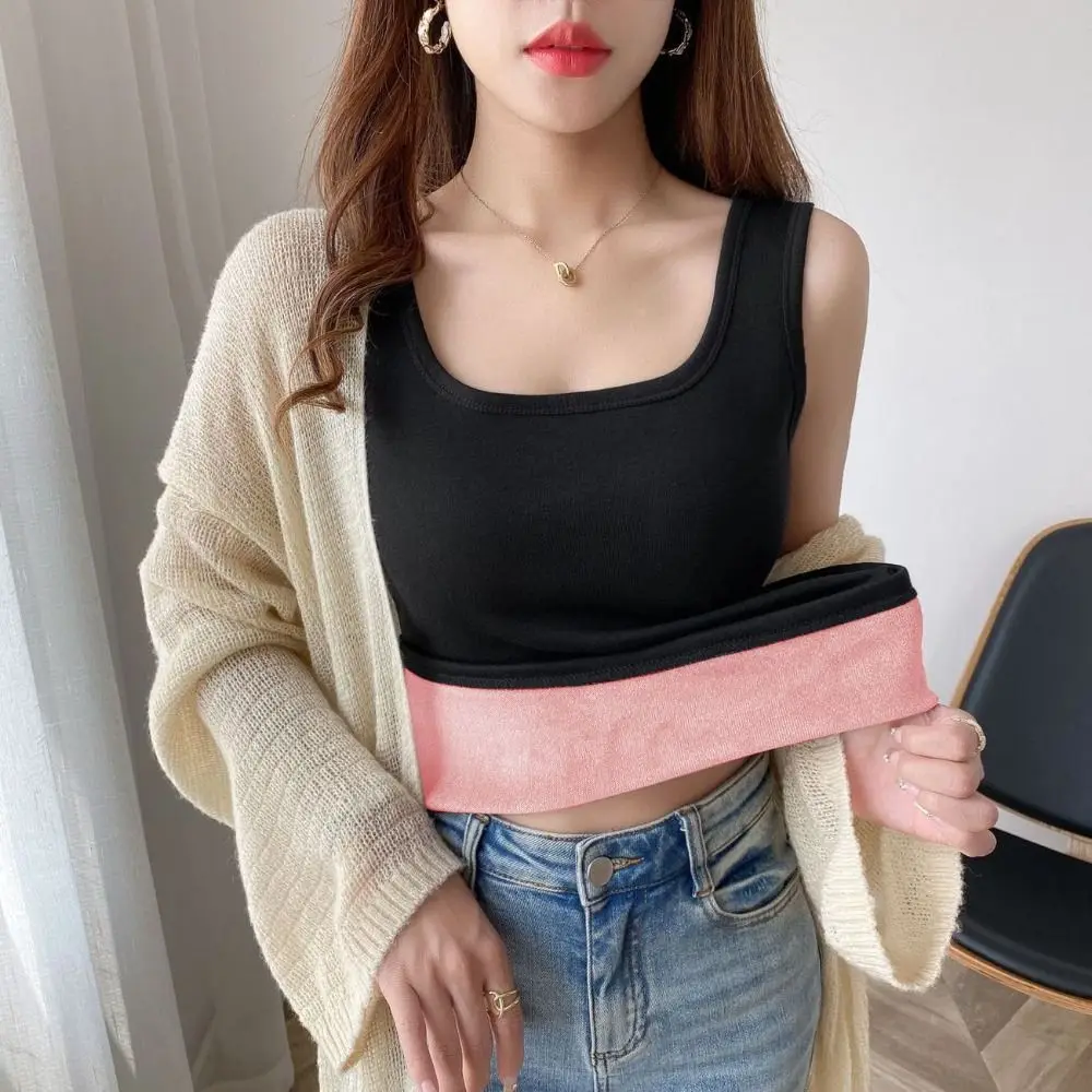 

Cozy Velvet Thermal Tops Slim Thicken Women Tanks Solid Color Sleeveless Warm Sling Vest Autumn Winter