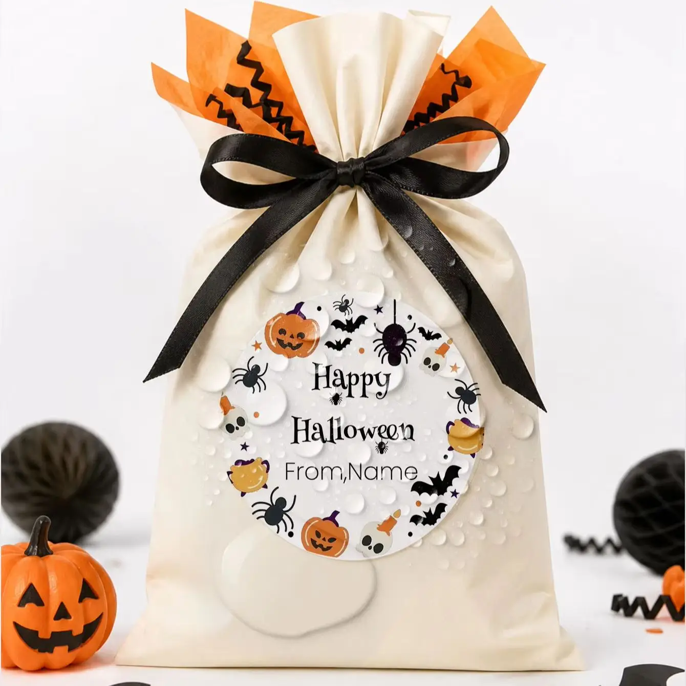 1‑100Pcs Personalized Custom Round Stickers,Custom Text & Image Labels for Halloween Treat Bags,Party Favors&Festive Table Decor