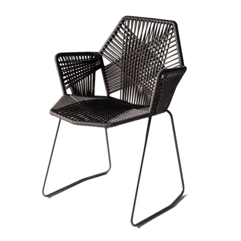 Woven Single Chair Nordic Modern Simple Home Balcony Outdoor Garden Table Rattan Metal Back Dining