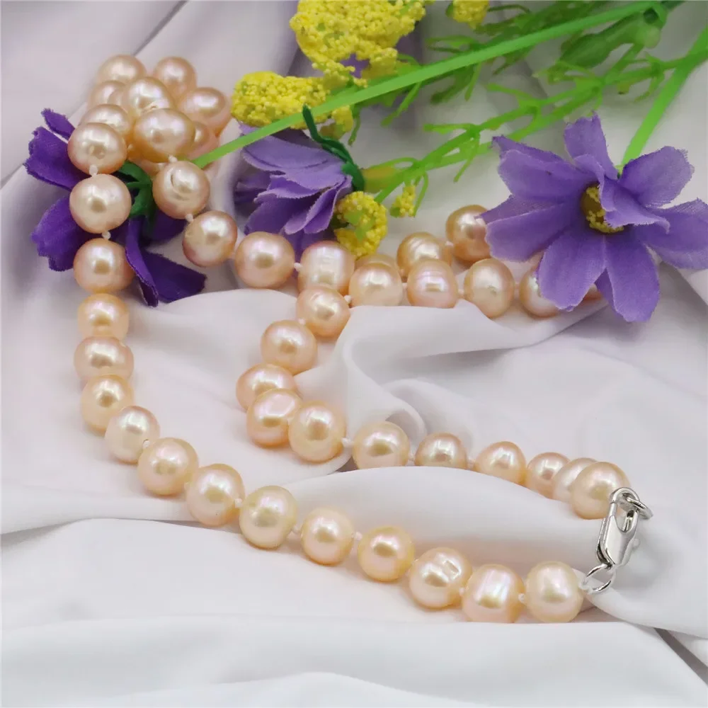 

7-8mm Pink 100% Natural Fresh Water Pearl Necklace Near Round Beads Neckwear Women Girls Gifts Accessories Jewelry Making Design