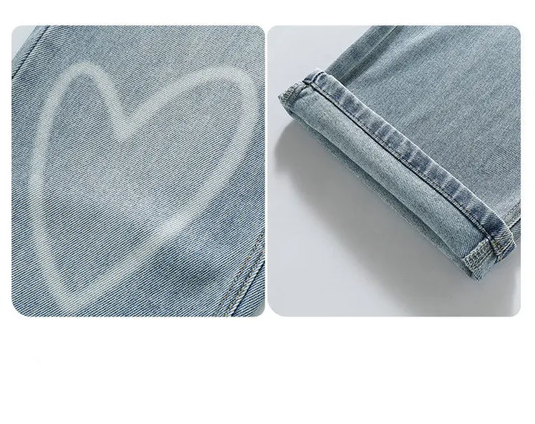 Hochwertige Jeans für große Mädchen mit Herzmuster, Neuheit 2024, Frühjahr/Herbst, modische weite Hosen, lockere Schulhosen für Kinder – Detail 12