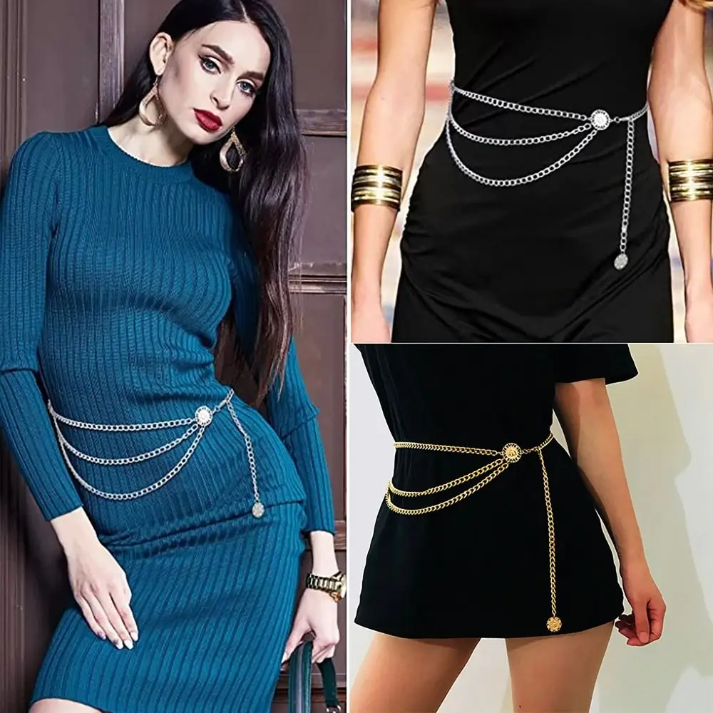 العتيقة مجوهرات العرقية نمط الجسم سلسلة قابل للتعديل الرجعية عباد الشمس جولة الخصر سلسلة الجسم التبعي الذهب حزام خصر النساء