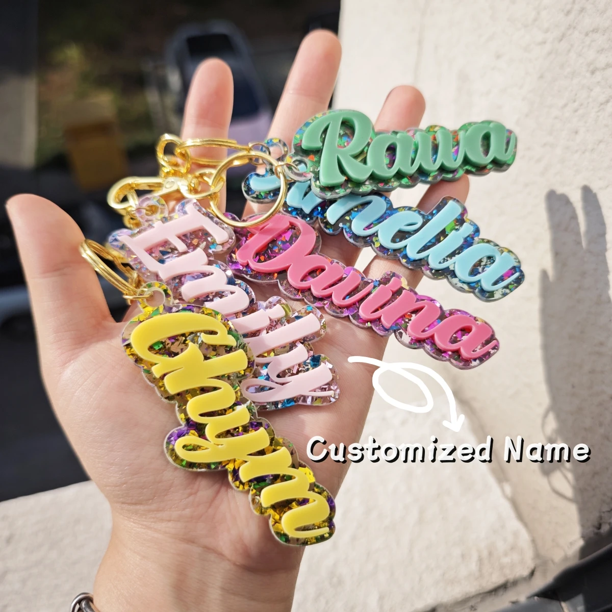 Customized Acrylic Keychain Stainless Steel Keychain Accessories Custom Text Acrylic Keychain Anniversary Gift  For Family