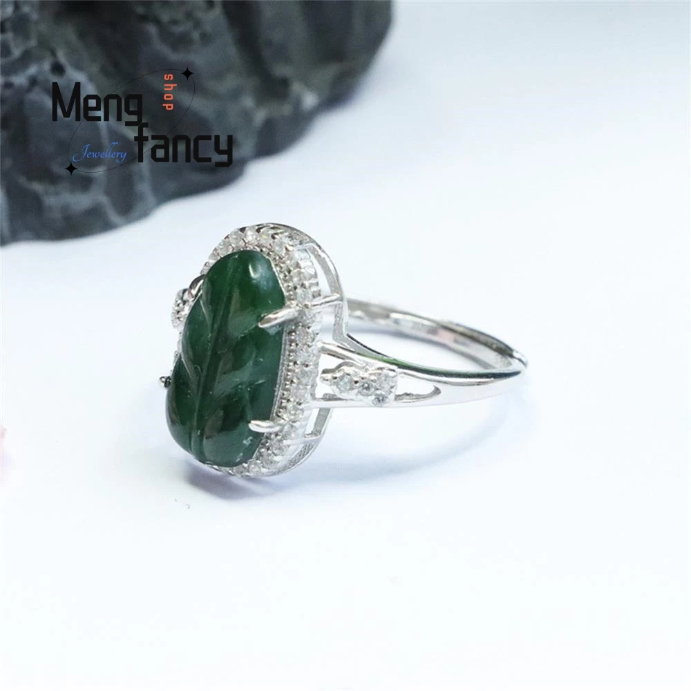 S925 Zilver Lnlaid Natuurlijke Jadeiet Met Ijstype Keizerlijke Groene Bladring Prachtige Elegante Charme Hoogwaardige Paar Fijne Sieraden