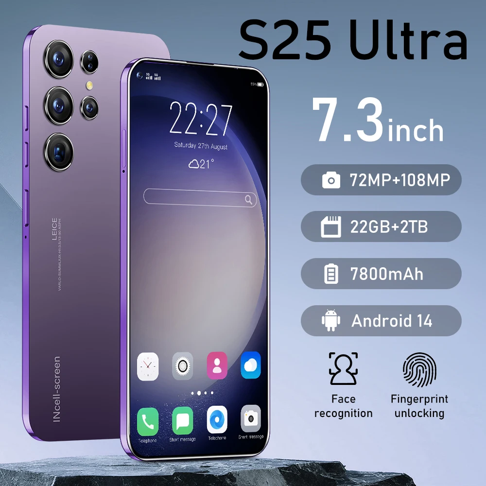 New S25 Ultra 7.3 Inch smartphone 5G Android 14 Snapdragon 8gen3 10core dual SIM 108 Million HD Camera global version cellphones