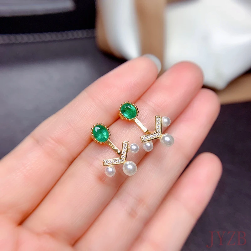 Design pearl female emerald oval earrings 925 sterling silver wedding earrings vintage earrings for women fashion