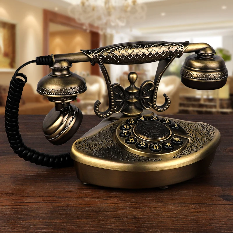 Retro Vintage Desk Telephone Antique Style Button Dial Metal Phone, Electronic Ringtones, Home Office Telephone Decoration