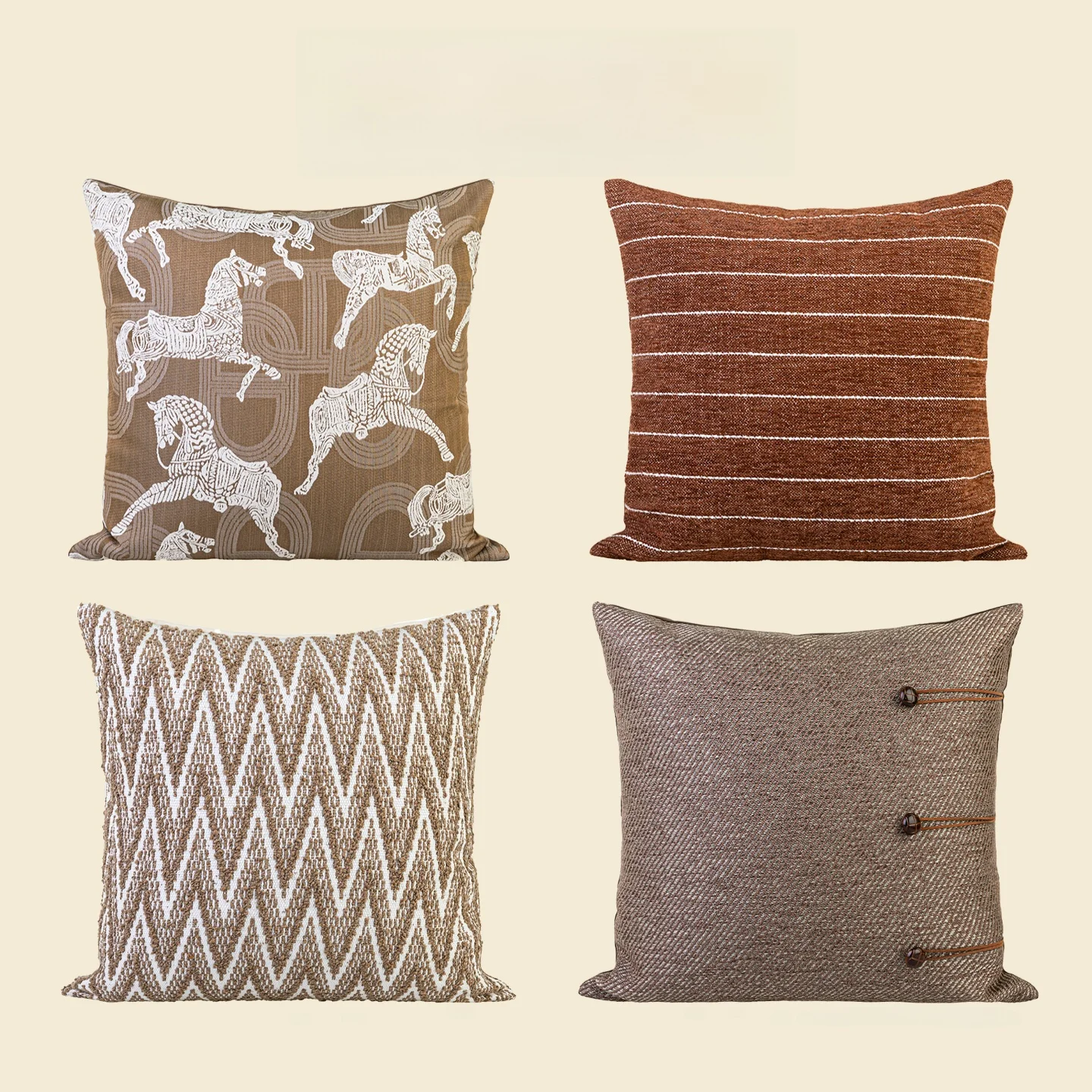 Design Luxury Cushion Cover 45x45cm Brown Button Square Pillowcase For Home Hotel Bed Living Room Sofa