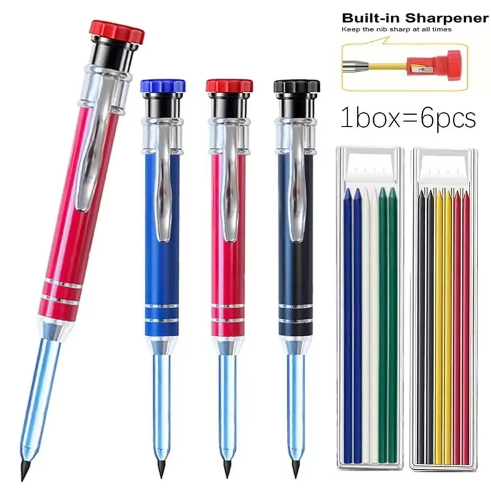 2.8mm Mechanical Pencil Deep Hole Marking Long Head Woodworking Marking Tool Built-in Sharpener Metal Solid Carpenter Pencil