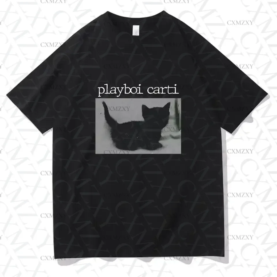 

Playboi Carti Oversized Hip-Hop T Shirts Cute Cat Harajuku Print Tee Regular Mens Tops Quality Rapper Tshirt