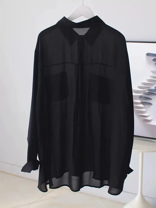 

plus Size Women's Summer Thin Chiffon Sunscreen Shirt Transparent Smooth Lightweight Air Conditioning Outerwear Casual Style