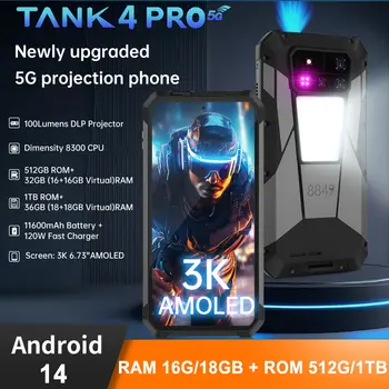 8849 Tank 4 Pro Unihertz 5G Robustní projektorový smartphone 16/18 GB + 512 GB/1 TB Android 14 Sportovní telefon 11600 mAh Rozměry 8300 AMOLED 10 nejlepší prodej nejprodávanější chytré telefony - №5