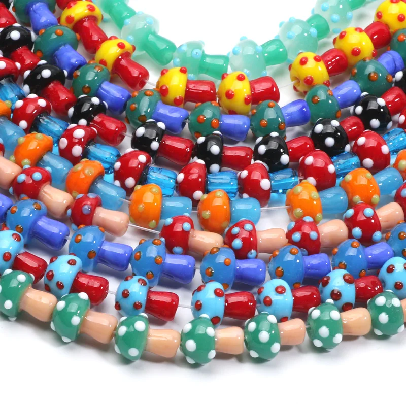 10pcs 12x17mm Colorful Mushroom Shape Lampwork Glass Loose Beads for DIY Crafts Jewelry Making Findings Handmade Jewelry Beads