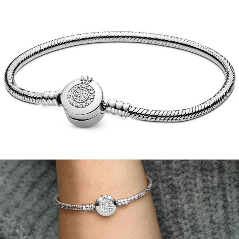 Popular Shining Princess Crown Letter Logo Snake Bone Bracelet Fit Original Pan Charm DIY Bead Charm Women Jewelry