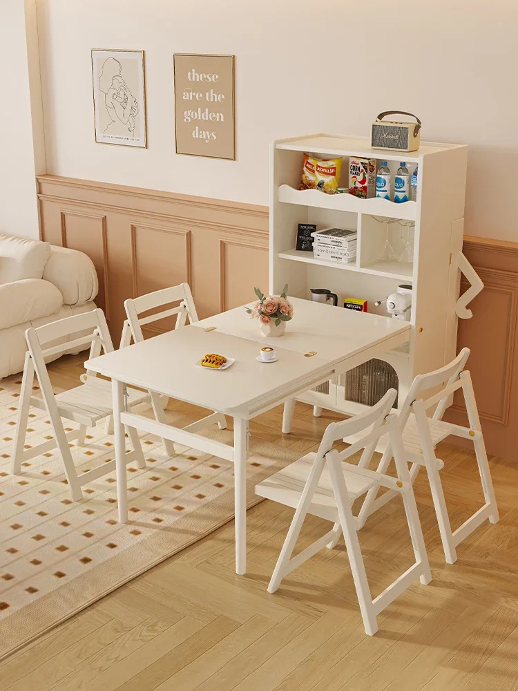 Cream Wind Folding Dining And Dining Side Cabinet Integrated Simple Modern Small Apartment Multi Functional Retractable