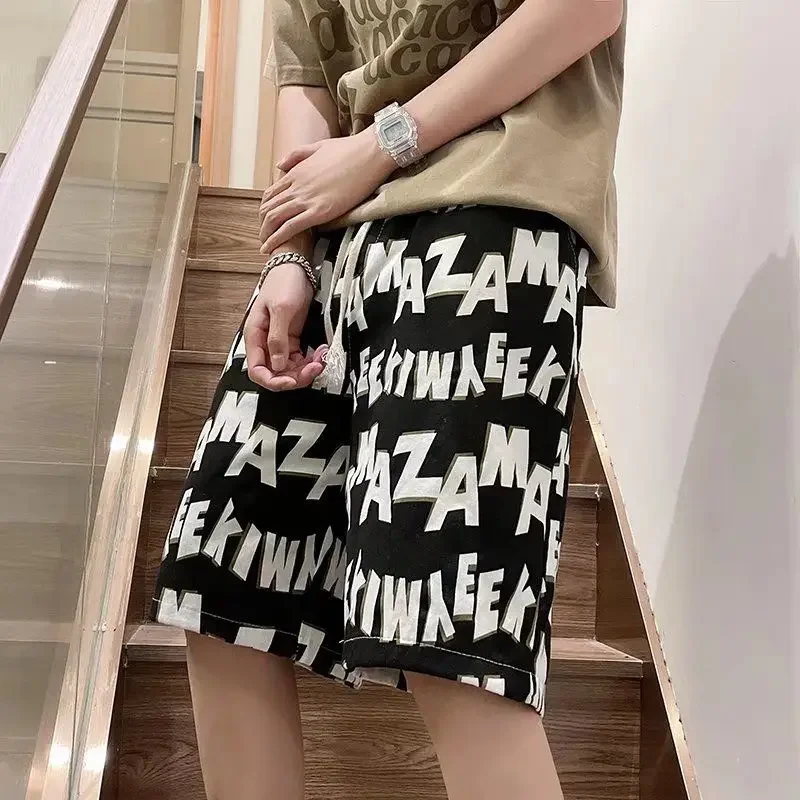 

Мужские шорты с цветочным принтом на шнурке, свободные спортивные джоггеры с принтом и карманами, широкие мешковатые модные мужские короткие брюки 3 четверти Xl