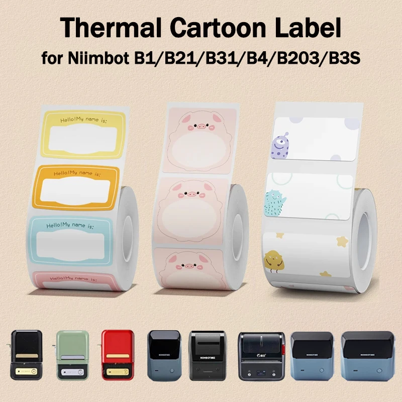 NIIMBOT B1/B21/B31/B4/B203/B3S Cartoon Label Name Stickers Cute Colorful Thermal Classified Sticky Note Storage Printing Paper