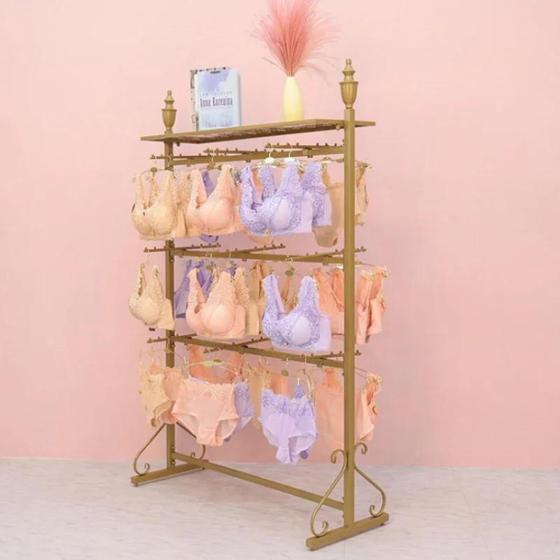 Custom, Retail Lingerie Winkel Goud Metalen Vrouwen Bh Ondergoed Display Opknoping Rack Winkel Meubels