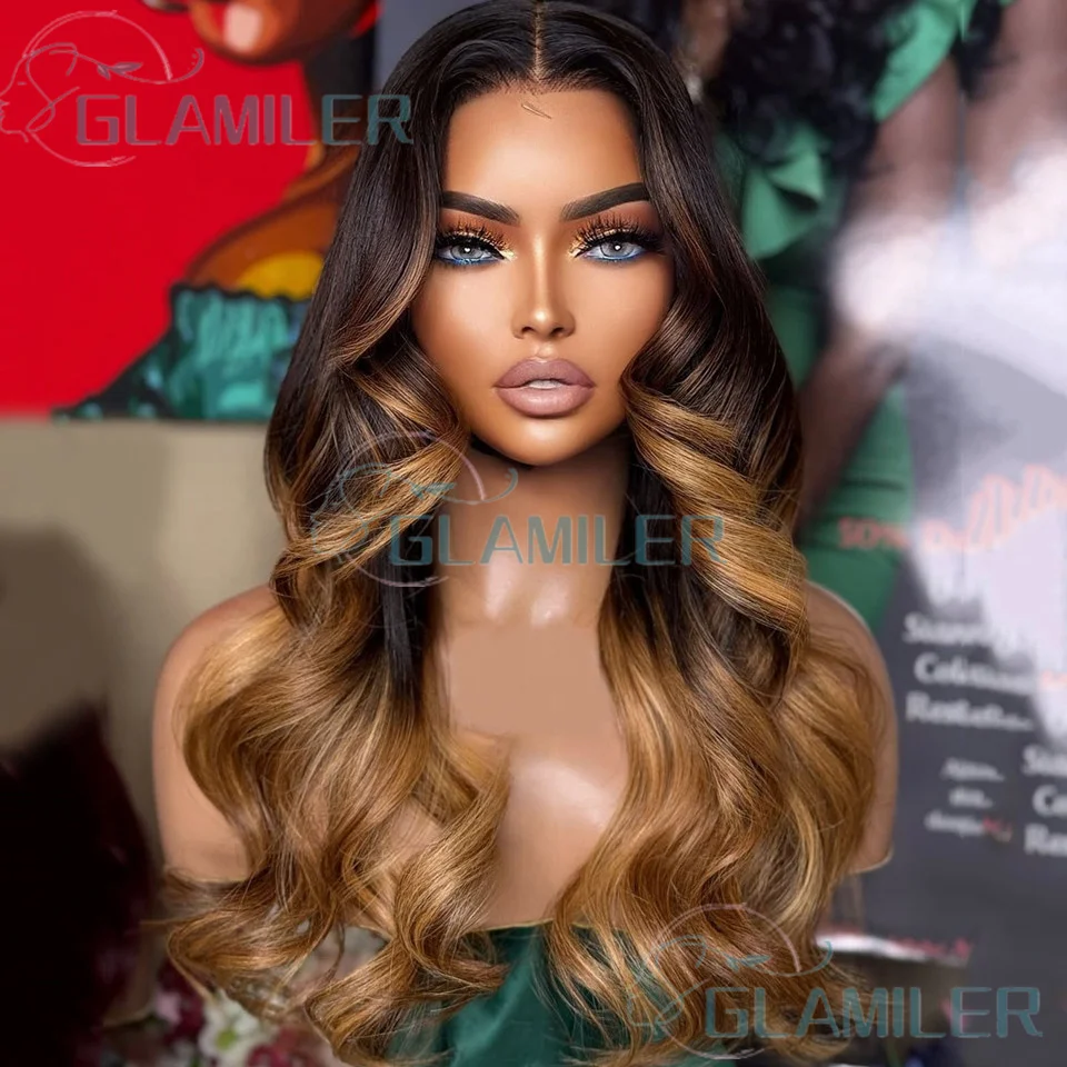 

Dark Brown Ombre Blonde Brazilian Body Wavy 13x4 Silk Top Lace Front Wigs Balayaga Highlight 360/Full Lace Human Hair Wigs