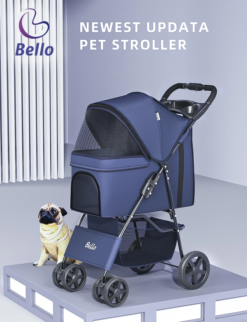 พร้อมส่ง รถเข็นสัตว์เลี้ยงพับได้ด้วยมือเดียว ราคาประหยัด 4 ล้อ สำหรับพาแมวและสุนัขเดินเล่นกลางแจ้ง