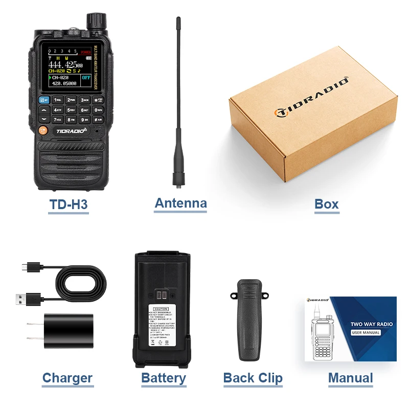 TIDRADIO TD H3 Professional Walkie Talkie Phone Dual PTT Air Band Long Range Radio APP USB Type-C Cable Programming HAM GMRS