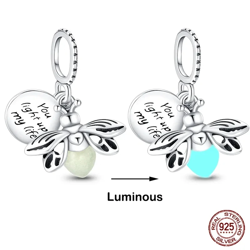 Charms Fit Pandora 925 Original Bracelets Chameleon Luminous Firefly Butterfly Silver 925 Charms Beads Fine DIY Jewelry Making