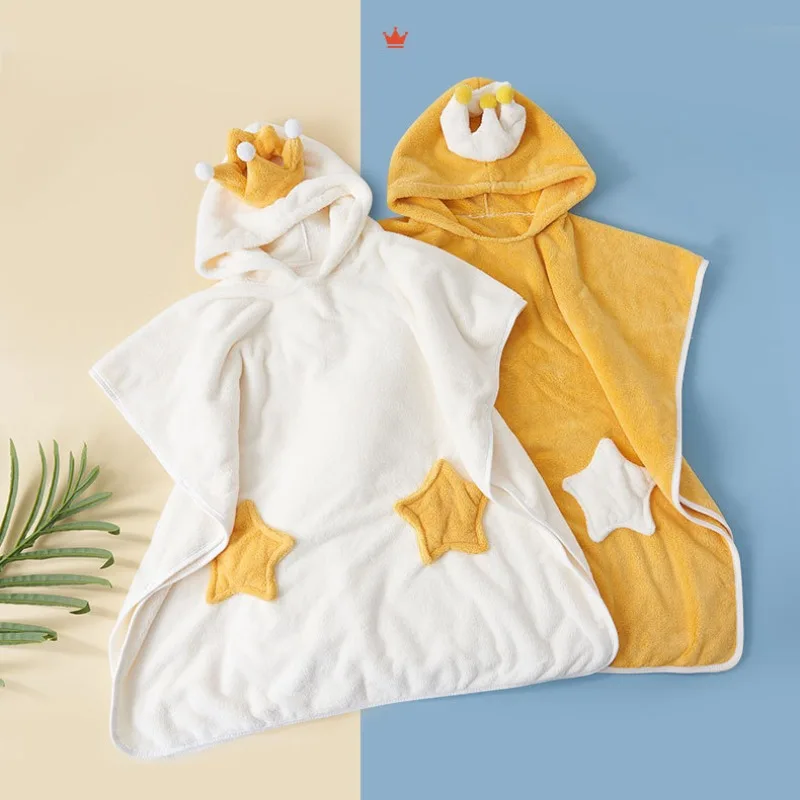 Baby Robe Bath Towel Crown Hoodies Girls Boys Blanket Kids Soft Bathrobe Pajamas Kids Clothing Thickened Windproof