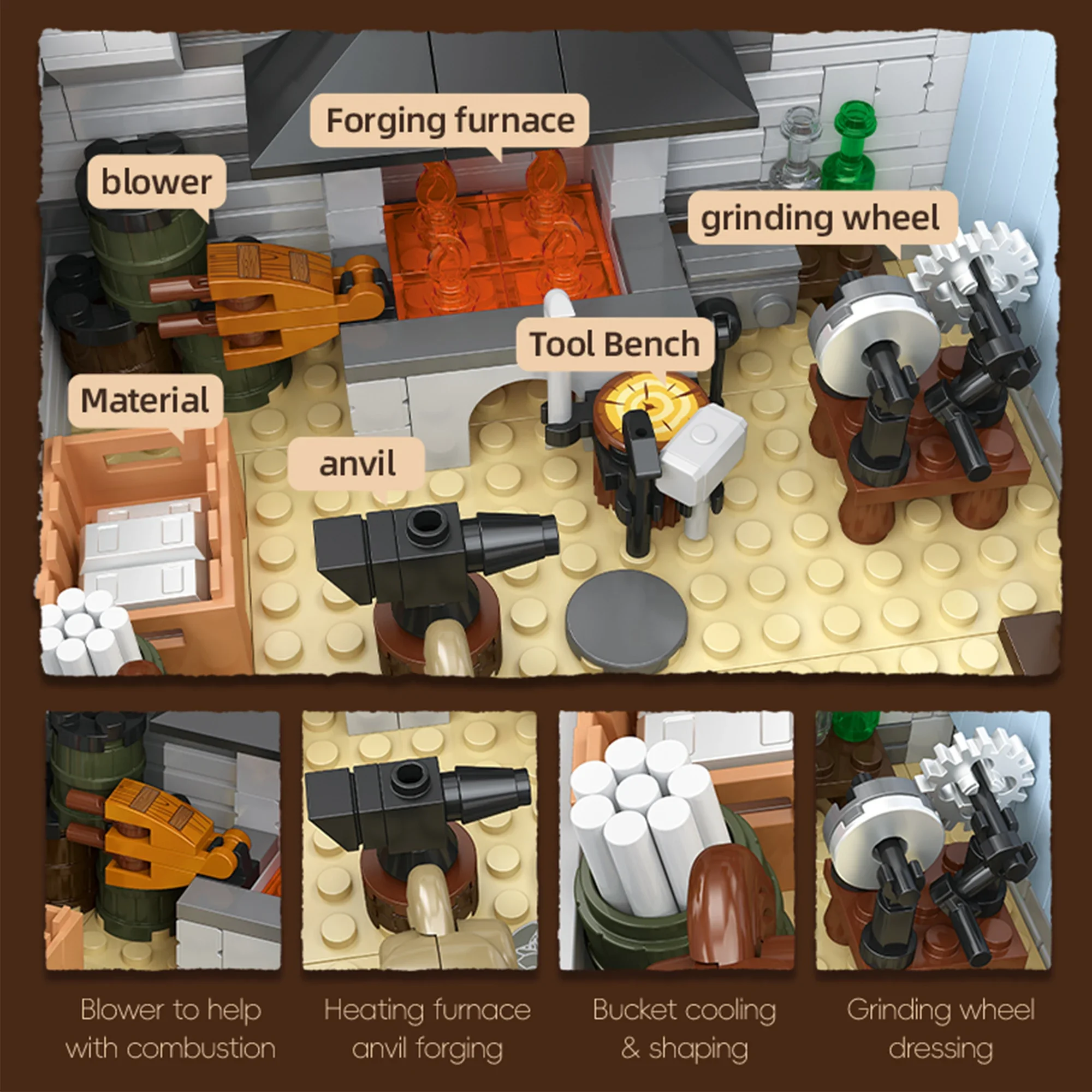 2718 قطعة متجر الحداد الغربي القديم اللبنات النقل المناظر الطبيعية المعمارية الغربية الطوب لعب للأطفال الكبار الهدايا #3