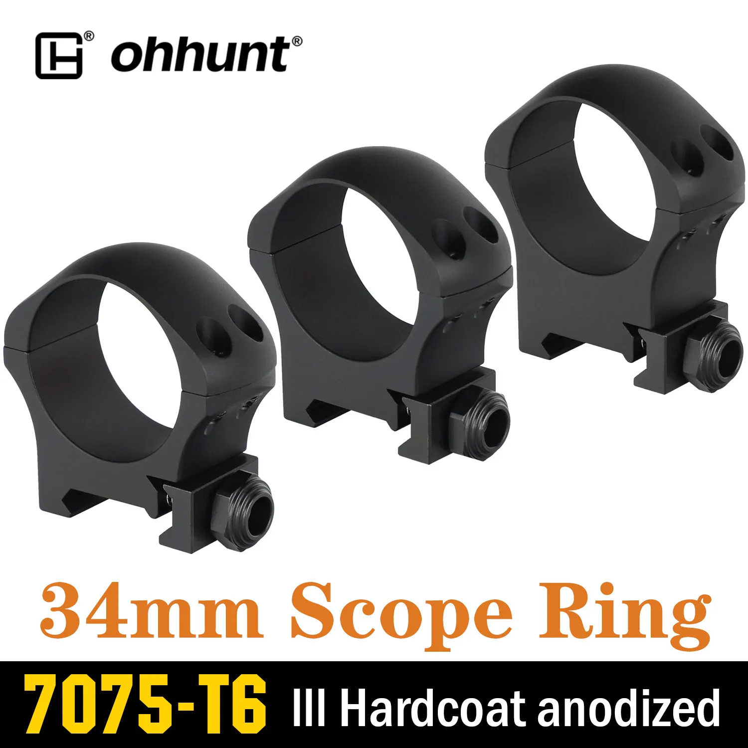 ohhunt 30mm or 34mm Scope Rings High Medium Low Scope 7075-T6 Alloy lll Hardcoat anodized Mount Fit 20mm