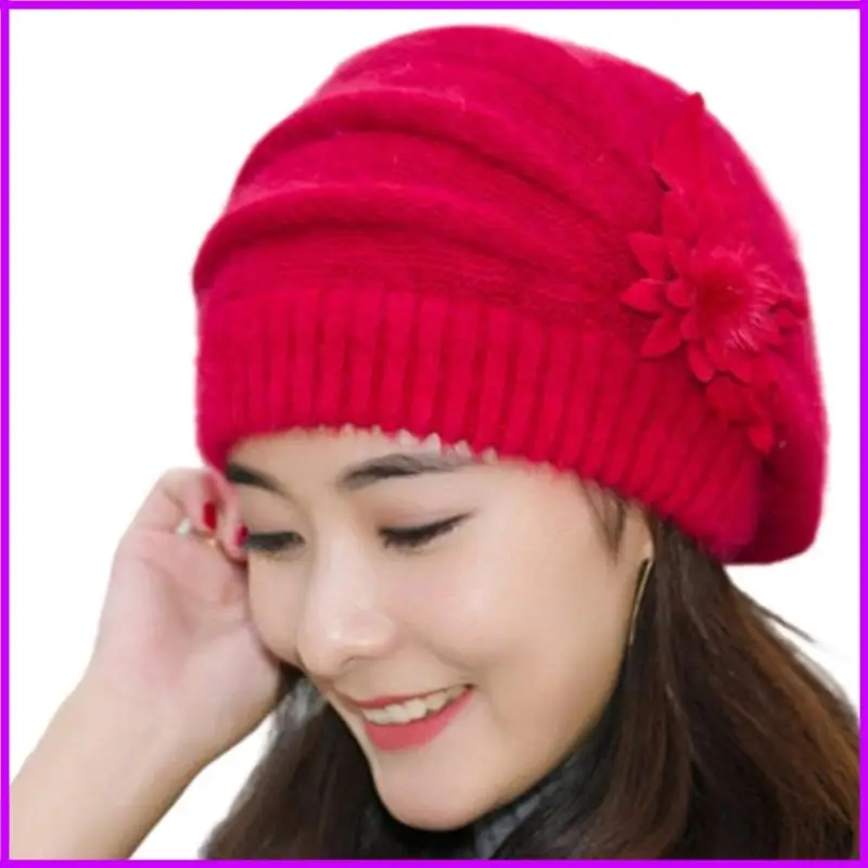 Kaninchenpelze Winterhut Dekore Design dehnbar gestrickter Randhut für Büro Frauen Mädchen komfortable Styling