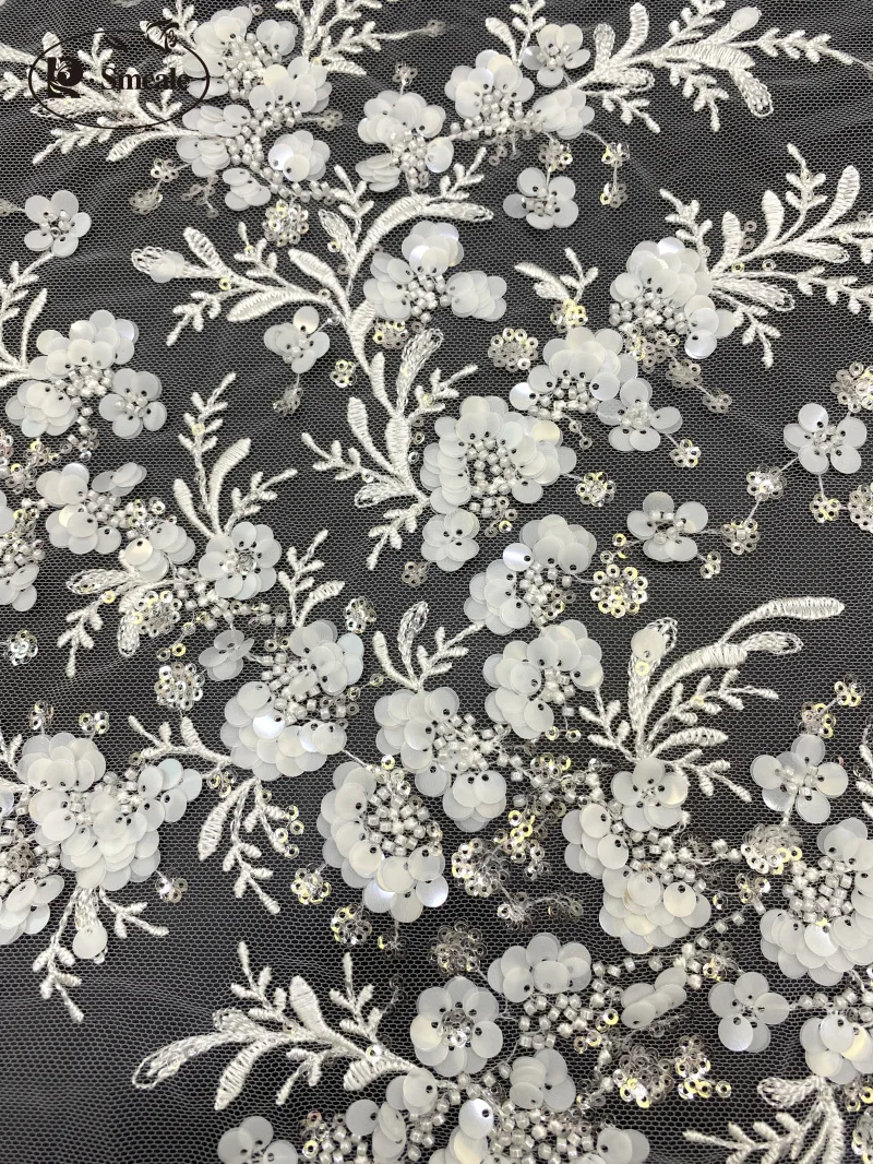 Lace Fabric for Wedding Dress, Bridal Lace Fabric, Flower Leaf, Luxury Beaded Sequins, Advanced Custom Sewing, RS4892, 2023, New