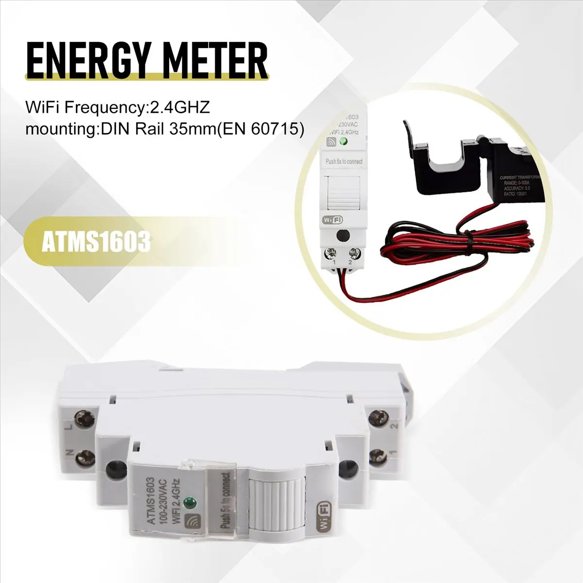 238~FlashATMS1603 Tuya Single Phase WiFi Intelligent Energy Meter 100A Din Rail Precisely Measuring Voltmeter Ammeter Power